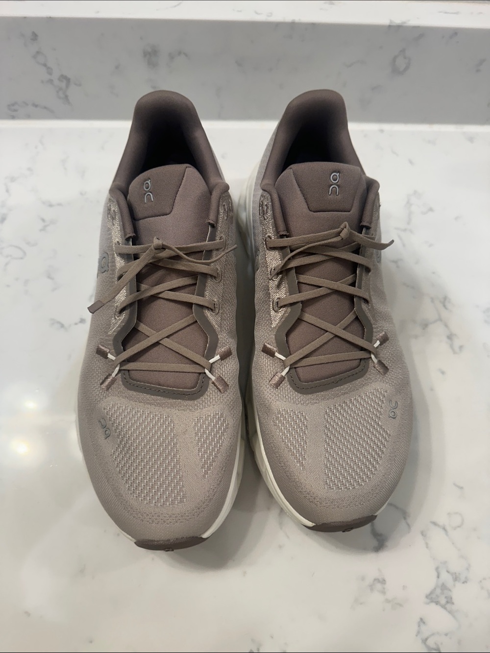 On Running Men's Cloudswift Athletic Shoes in Taupe and White - Picture 4 of 9